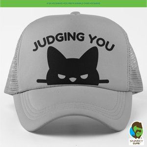 Black Cat Peeker Judging You Foam Trucker Snapback Cap GREY